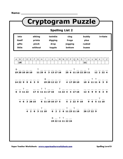 List 2: Cryptogram Puzzle