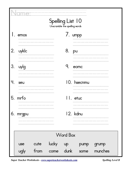 List 10: Word Scramble