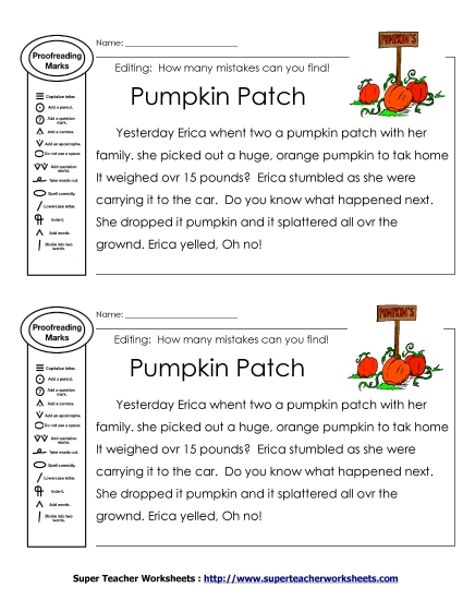 Editing: Pumpkin Patch Worksheet