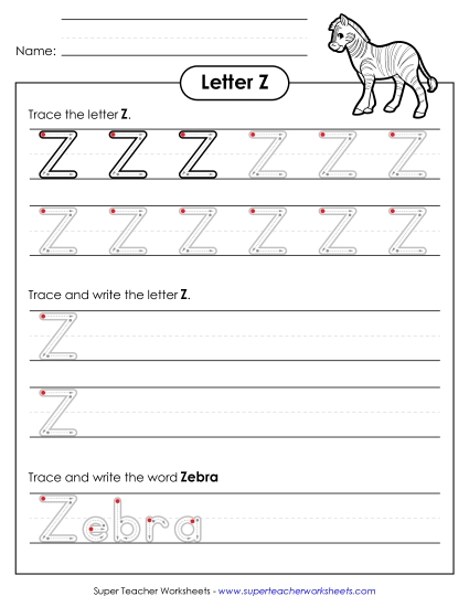 Uppercase Z (Outlined Letters) Printing Handwriting Worksheet