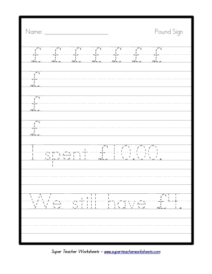 Pound Sign (U.K.) Printing Worksheet
