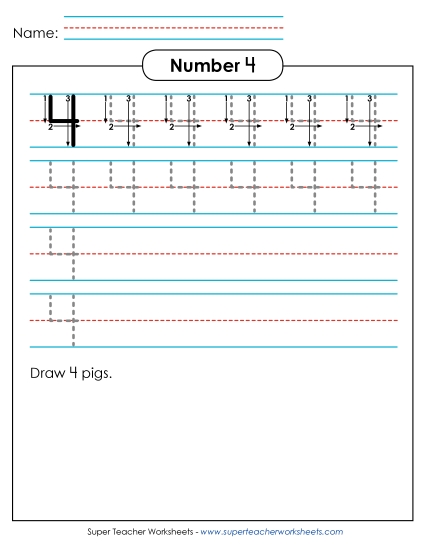 Number 4 Printing Worksheet