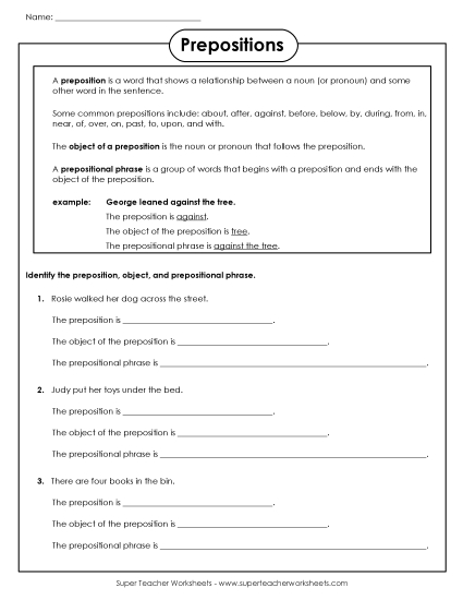 Prepositions Worksheet
