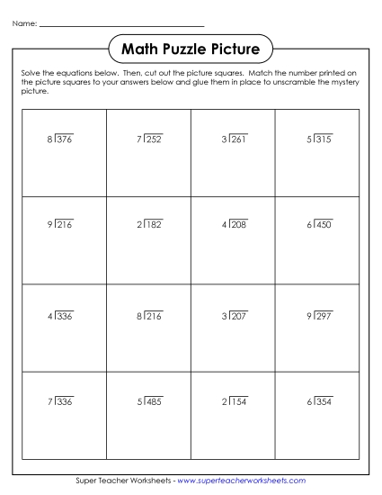 Presidents Math Puzzle - Division