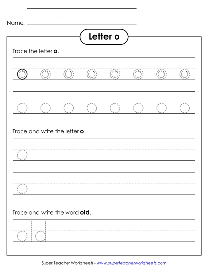 Lowercase o (Tracing Dotted Line) Printing Worksheet