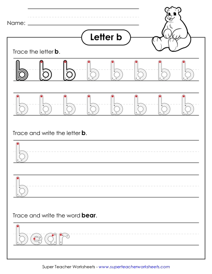 Lowercase b (Outlined Letters) Free Printing Handwriting Worksheet
