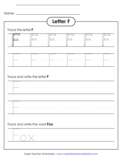 Uppercase F (Tracing Dotted Line) Printing Worksheet