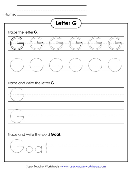 Uppercase G (Tracing Dotted Line) Printing Worksheet