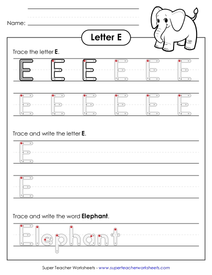 Uppercase E (Outlined Letters) Printing Handwriting Worksheet