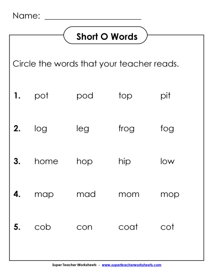 Listen and Circle: Short O