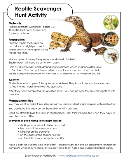 Reptile Classroom Scavenger Hunt