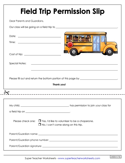 Field Trip Permission Slip