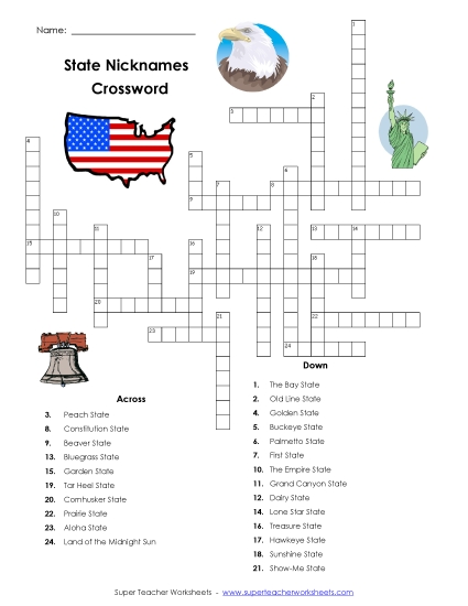 State Nicknames - Crossword 