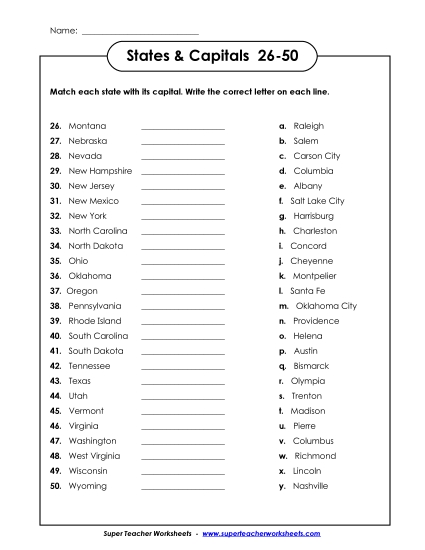 States & Capitals #26-50