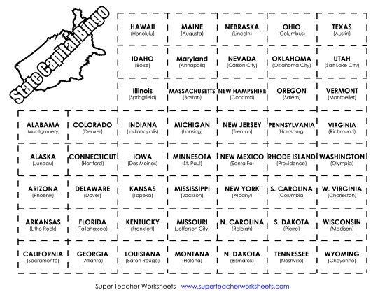 State Capitals Bingo Game