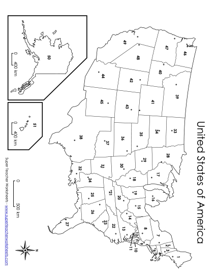 USA Capitals Numbered Map