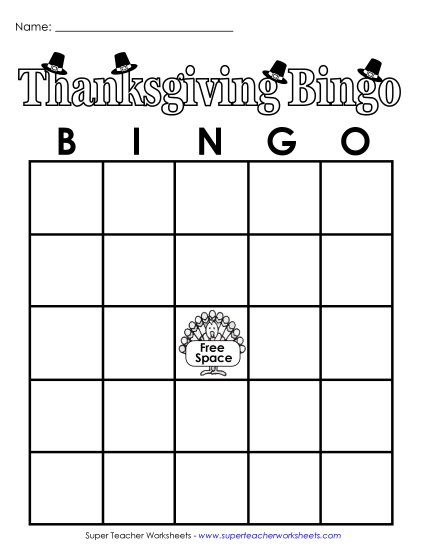Thanksgiving Bingo Holiday Worksheet