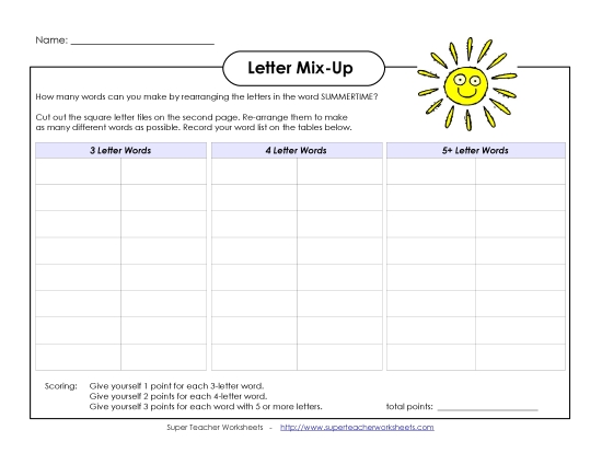 Summer Letter Mix-Up (Intermediate)
