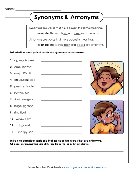 Synonyms and Antonyms Worksheet