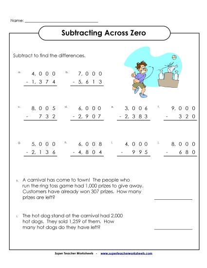 4-Digit Subtraction (Across Zero)