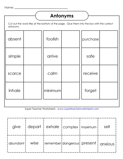 Cut & Glue Antonyms (Intermediate)
