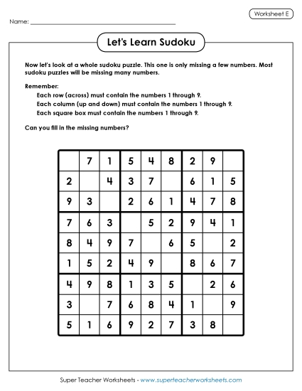 Let's Learn Sudoku E