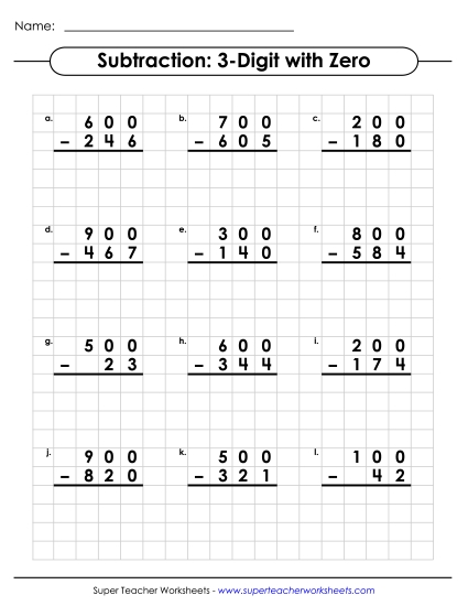 Graph Paper Subtraction Across Zero