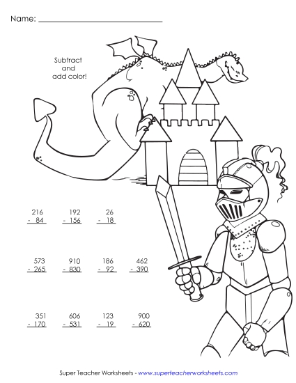 Subtract and Color: Castle
