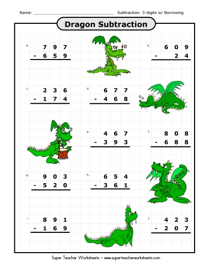 Dragon Subtraction (3-digits / Regrouping)
