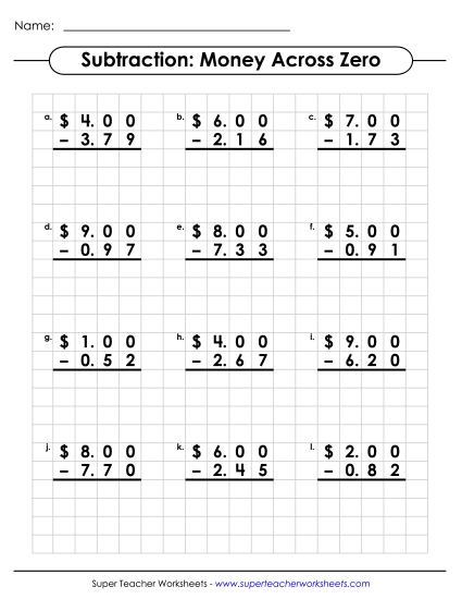 Graph Paper Subtraction: Money Across Zero