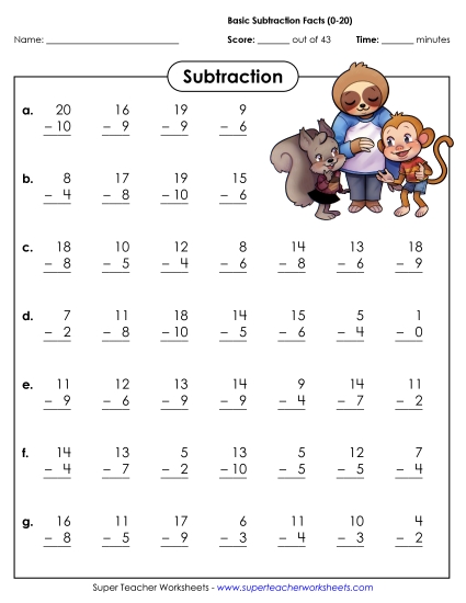 Subtraction Basic Facts (0-20)