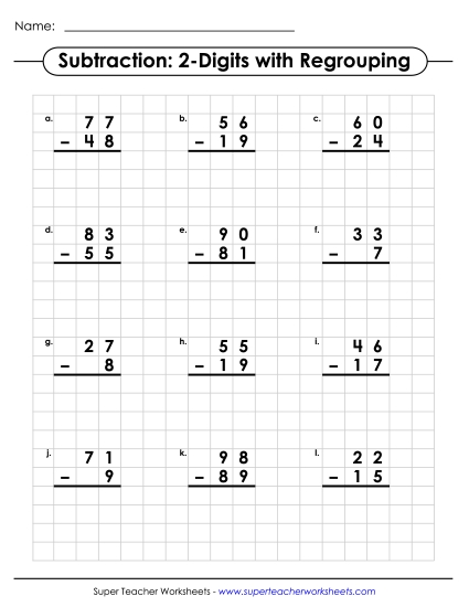Graph Paper Subtraction (2-Digits / Regrouping)