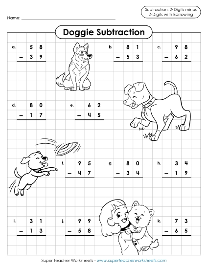 Dog Subtraction (2-digits / Regrouping)