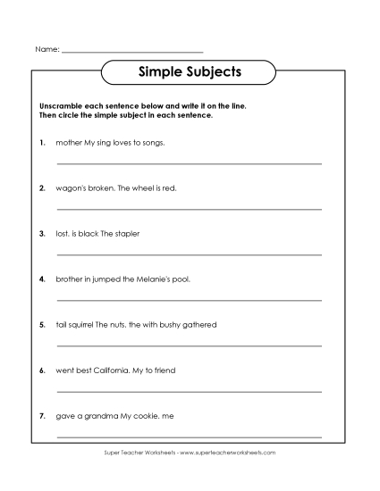 Simple Subjects - Unscramble
