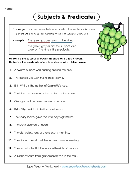 Subject and Predicate Worksheet D