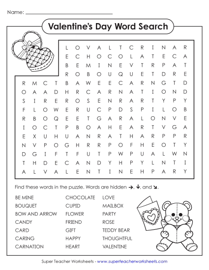 Valentine's Day Wordsearch Puzzle