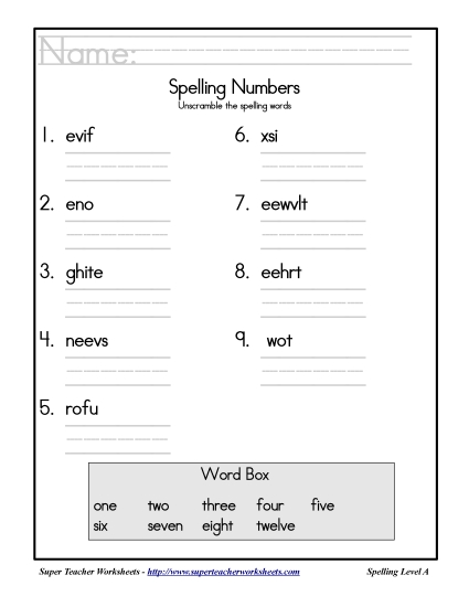 Theme List - Numbers: Unscramble