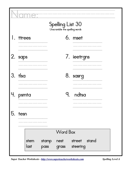 List 30: Word Scramble