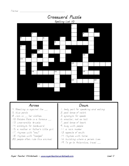 List 10: Crossword Puzzle