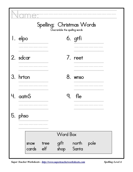 Holiday List - Christmas: Unscramble