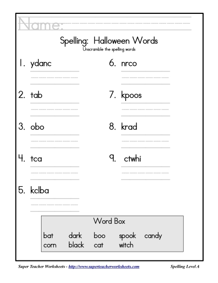Holiday List - Halloween: Unscramble