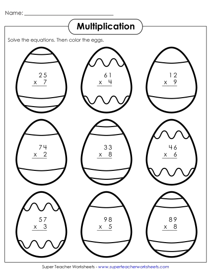 Multiplication: Easter Eggs<br>(2-Digit by 1-Digit)