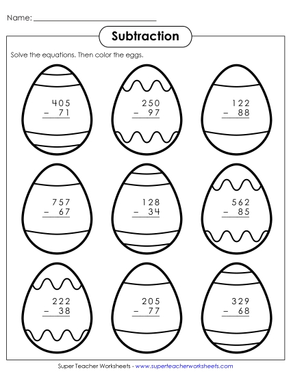 Subtraction: Easter Eggs<br>(3-Digit Subtraction)