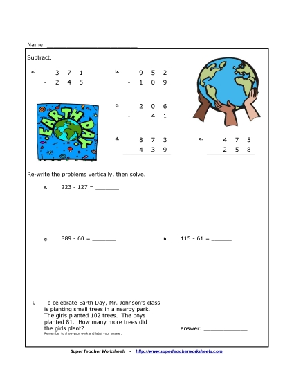 Subtraction - Earth Day