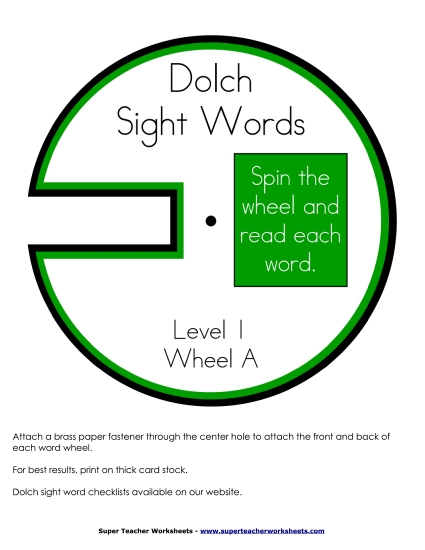 Dolch Word Wheels: Level 1