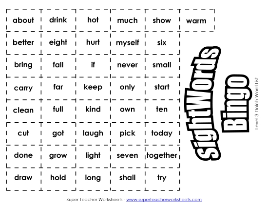 Dolch Bingo: Level 3