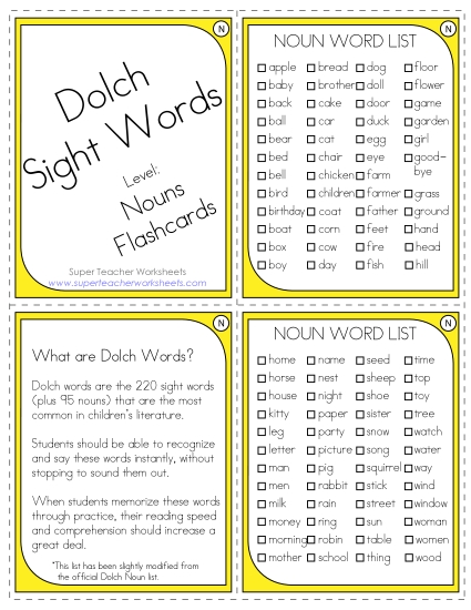 Dolch Flashcards - Nouns
