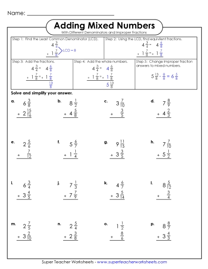 Adding Mixed Numbers 4 (Unlike Denominators & Improper Fractions)