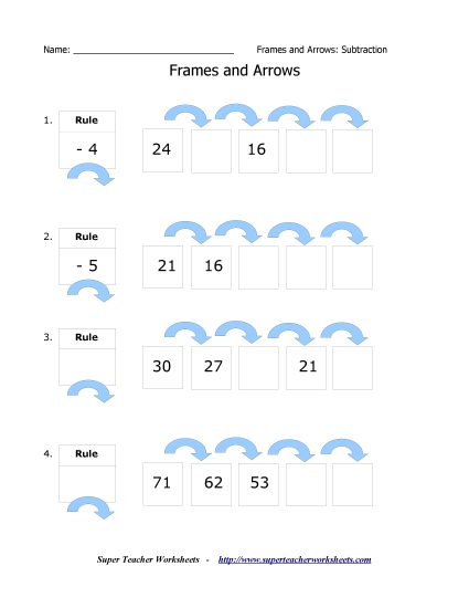 Frames & Arrows Worksheet (Subraction)