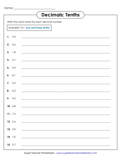 Decimal Names - Tenths 2